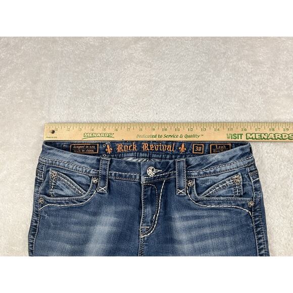 Rock Revival Leah Easy Boot Jeans Women Size 30 (32x33) Embroidered Distressed - Picture 5 of 11